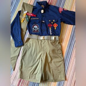 Vtg Scout Uniform: Shirt, Shorts/Matching Sash; Pins, Webelos, Etc. Sz 12-1/2